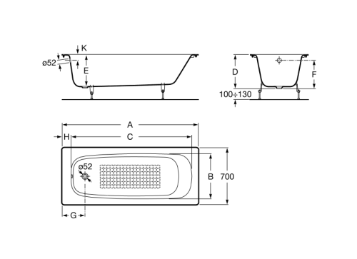 Ванна чугунная Roca Continental 150x70 белая 21291300R