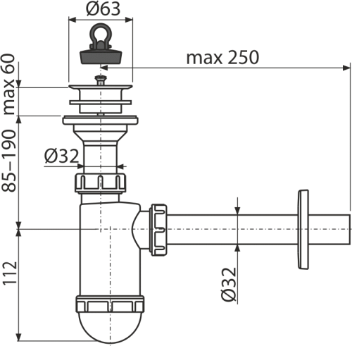 Сифон Alcaplast Ø32, для раковины, с пластмассовой peшeткой Ø63 A420 Сифон Alcaplast Ø32, для раковины, с пластмассовой peшeткой Ø63 A420
