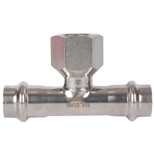 Тройник с резьбой ВПр-ВР 18x1/2"x18 пресс, нержавеющая сталь Rommer Тройник с резьбой ВПр-ВР 18x1/2"x18 пресс, нержавеющая сталь Rommer