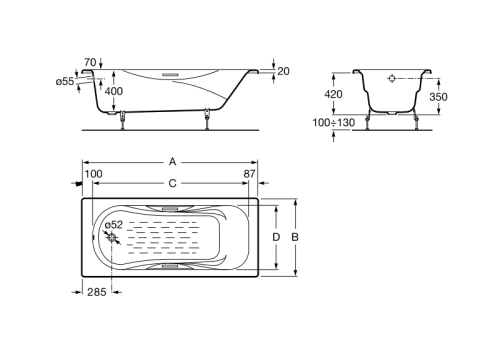 Ванна чугунная Roca Malibu 150x75 белая 2315G000R