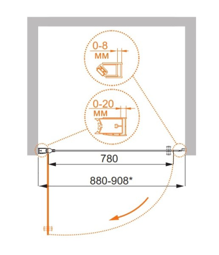 Душевая дверь в нишу Cezares ELENA-W-B-1-80-P-Cr-R