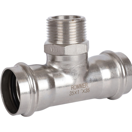 Тройник с резьбой ВПр-НР 35x1"x35 пресс, нержавеющая сталь Rommer Тройник с резьбой ВПр-НР 35x1"x35 пресс, нержавеющая сталь Rommer