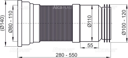 Гибкая подводка Alcaplast для выпуска унитаза A970 Гибкая подводка Alcaplast для выпуска унитаза A970