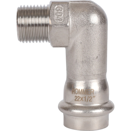 Угольник с резьбой ВПр-НР 22х1/2" пресс, нержавеющая сталь Rommer Угольник с резьбой ВПр-НР 22х1/2" пресс, нержавеющая сталь Rommer