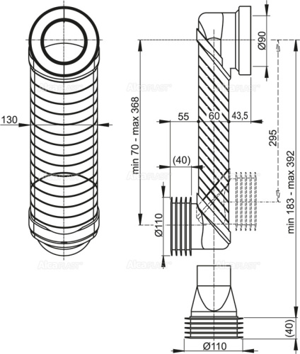 Колено стока Alcaplast DN90/110 Slim MS906 Колено стока Alcaplast DN90/110 Slim MS906