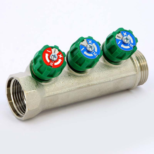 Коллектор 3 выхода Tiemme 1"x1/2"евроконус с вентилями, никелированый 1840005