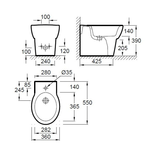 Биде Jacob Delafon Ove E1705-00 белый 360х390х550