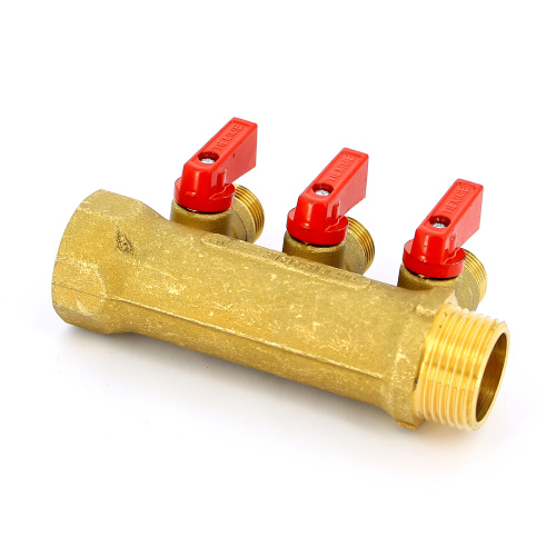 Коллектор 3 выхода Tiemme 1"x1/2"евроконус с кранами, латунь 1820005