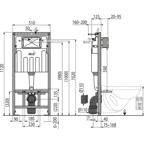 Инсталляция для унитаза 3 в 1 Alcaplast Sádromodul рама AM101/1120, кнопка M70, крепеж Инсталляция для унитаза 3 в 1 Alcaplast Sádromodul рама AM101/1120, кнопка M70, крепеж