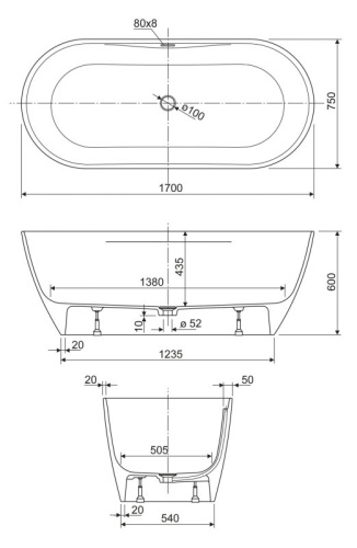 Ванна из литьевого мрамора Riho TITAN-ROUND-170-75-57