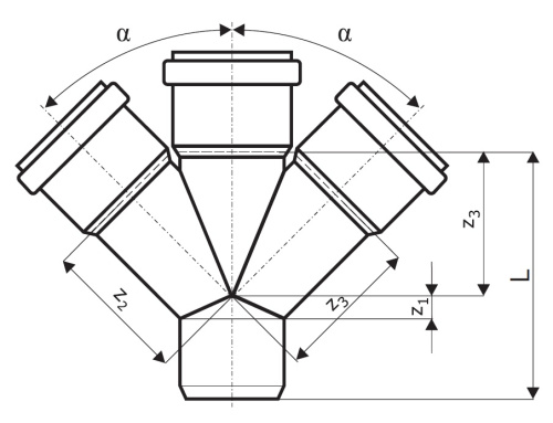 Крестовина 50x45° одноплоскостная HTDA Ostendorf внутренняя канализация Крестовина 50x45° одноплоскостная HTDA Ostendorf внутренняя канализация