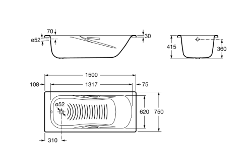 Ванна стальная Roca Princess 150x75 белая 2204E0000 Ванна стальная Roca Princess 150x75 белая 2204E0000