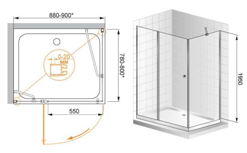 Душевой уголок 100x90 Cezares ELENA-W-AH-1-100/90-P-Cr-L Душевой уголок 100x90 Cezares ELENA-W-AH-1-100/90-P-Cr-L