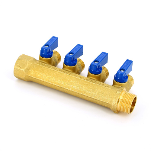 Коллектор 4 выхода Tiemme 3/4"x1/2"евроконус с кранами, латунь 1820016