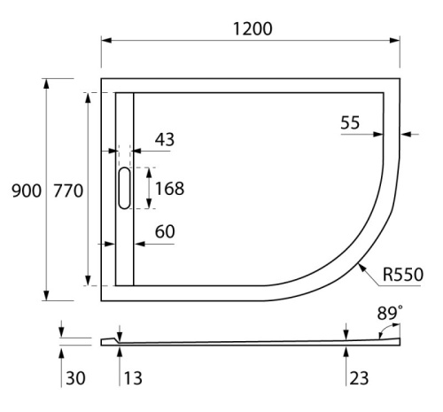Экран поддона 120x90 Cezares TRAY-AS-RH-120/90-100-SCR-L левый, литой мрамор
