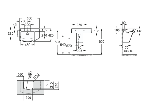 Раковина Roca Hall 650x420 полка справа 327620000