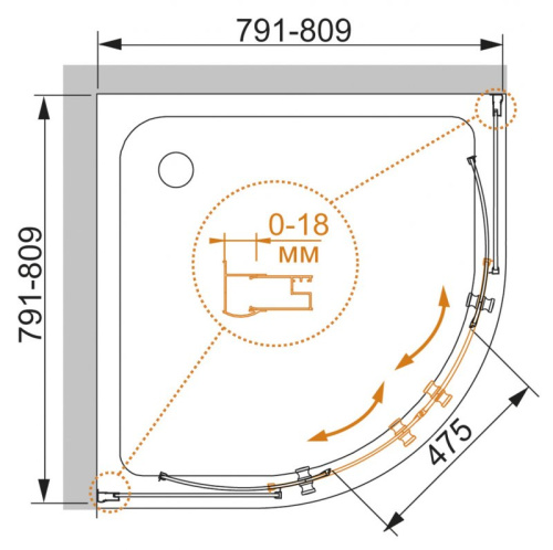 Душевой уголок 100x100 Cezares PRATICO-R-2-100-P-Cr Душевой уголок 100x100 Cezares PRATICO-R-2-100-P-Cr