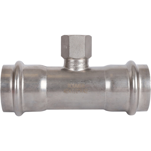 Тройник с резьбой ВПр-ВР 42x1/2"x42 пресс, нержавеющая сталь Rommer Тройник с резьбой ВПр-ВР 42x1/2"x42 пресс, нержавеющая сталь Rommer