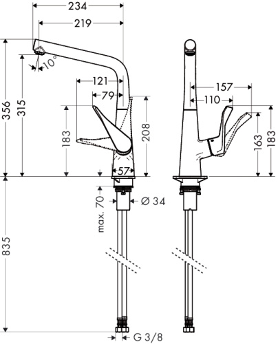 Смеситель для кухни Hansgrohe Metris 14822800 сталь Смеситель для кухни Hansgrohe Metris 14822800 сталь