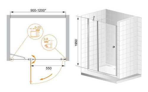 Душевая дверь в нишу Cezares ELENA-W-B-12-90-P-Cr-L