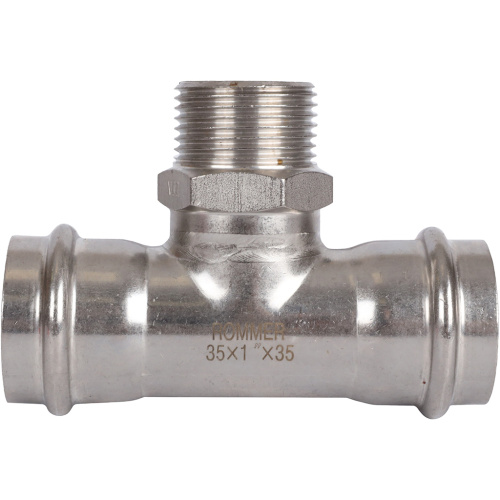 Тройник с резьбой ВПр-НР 35x1"x35 пресс, нержавеющая сталь Rommer Тройник с резьбой ВПр-НР 35x1"x35 пресс, нержавеющая сталь Rommer