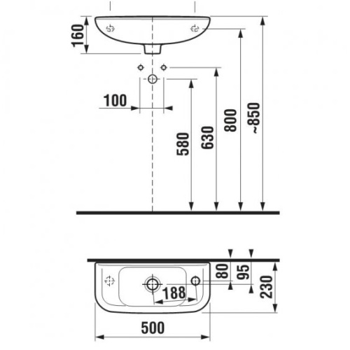 Раковина Jika Olymp 156130001061 белый, отверстие справа 500x230 Раковина Jika Olymp 156130001061 белый, отверстие справа 500x230
