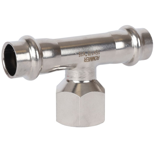 Тройник с резьбой ВПр-ВР 18x1/2"x18 пресс, нержавеющая сталь Rommer Тройник с резьбой ВПр-ВР 18x1/2"x18 пресс, нержавеющая сталь Rommer