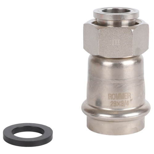 Соединитель с накидной гайкой 28x3/4" пресс, нержавеющая сталь Rommer Соединитель с накидной гайкой 28x3/4" пресс, нержавеющая сталь Rommer