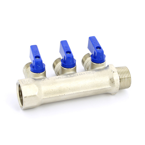 Коллектор 3 выхода Tiemme 3/4"x1/2"евроконус с кранами, никелированый 1820003