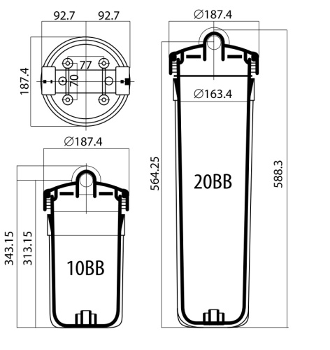 Корпус фильтра Гидротек 10BB на 1" прозрачный, для холодной воды