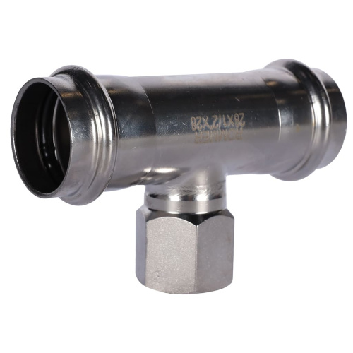 Тройник с резьбой ВПр-ВР 28x1/2"x28 пресс, нержавеющая сталь Rommer Тройник с резьбой ВПр-ВР 28x1/2"x28 пресс, нержавеющая сталь Rommer