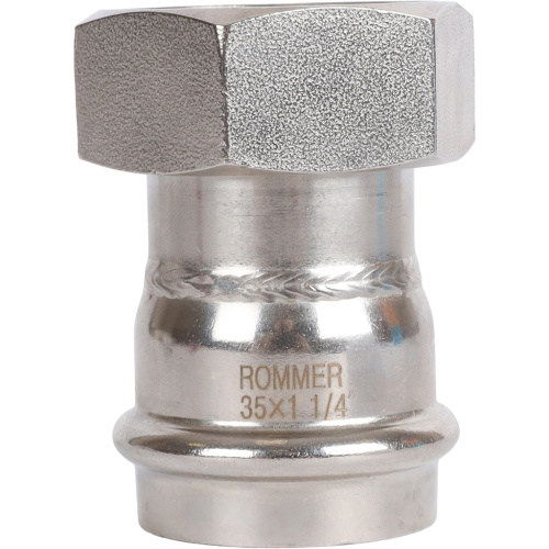 Соединитель с накидной гайкой 35x11/4" пресс, нержавеющая сталь Rommer Соединитель с накидной гайкой 35x11/4" пресс, нержавеющая сталь Rommer