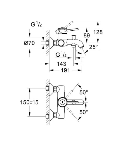 Смеситель для ванны Grohe BauClassic 32865000 Хром Смеситель для ванны Grohe BauClassic 32865000 Хром