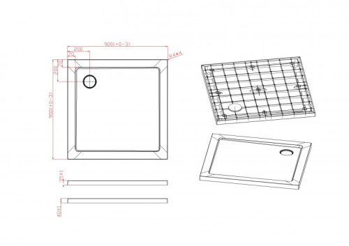 Каркас поддона SMC 90x90 Cezares TRAY-M-A-90-ML