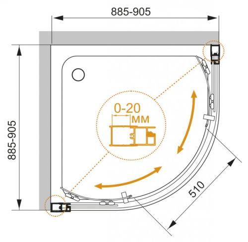 Душевой уголок 100x100 Cezares MOMENTO-R-2-100-C-Cr