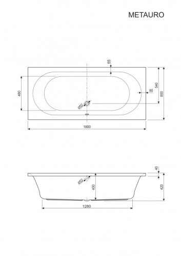 Акриловая ванна Riho 1800x800x420 METAURO-180-80-42