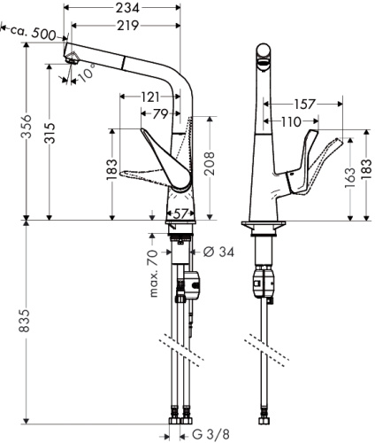 Смеситель для кухни Hansgrohe Metris 14821800 сталь, выдвижной излив Смеситель для кухни Hansgrohe Metris 14821800 сталь, выдвижной излив