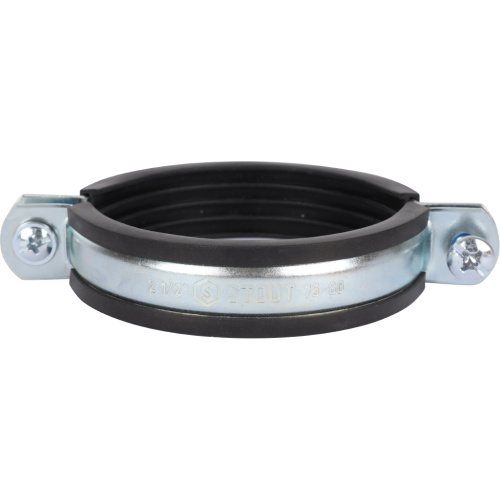 Хомут 2 1/2" D75-80мм с гайкой M8 оцинкованный с резинкой Stout SAC-0020-000212 Хомут 2 1/2" D75-80мм с гайкой M8 оцинкованный с резинкой Stout SAC-0020-000212