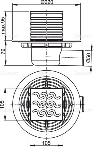 Сливной трап Alcaplast 105х105/50 мм, боковая подводка, решетка латунь-хром, гидрозатвор мокрый APV102 Сливной трап Alcaplast 105х105/50 мм, боковая подводка, решетка латунь-хром, гидрозатвор мокрый APV102