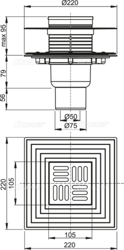 Сливной трап Alcaplast 105х105/50/75 мм, прямая подводка, решетка и фланец из нержавеющей стали, воротник – 2–х уровневая изоляция, комбинированный гидрозатвор SMART APV2324 Сливной трап Alcaplast 105х105/50/75 мм, прямая подводка, решетка и фланец из нержавеющей стали, воротник – 2–х уровневая изоляция, комбинированный гидрозатвор SMART APV2324