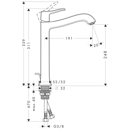 Смеситель для раковины Hansgrohe Metris Classic 31078000 хром, высокий, донный клапан Смеситель для раковины Hansgrohe Metris Classic 31078000 хром, высокий, донный клапан