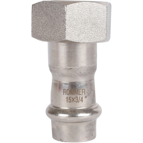 Соединитель с накидной гайкой 15x3/4" пресс, нержавеющая сталь Rommer Соединитель с накидной гайкой 15x3/4" пресс, нержавеющая сталь Rommer