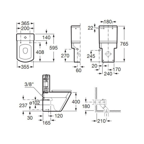 Чаша унитаза Roca Hall 355x595 без бачка 342629000