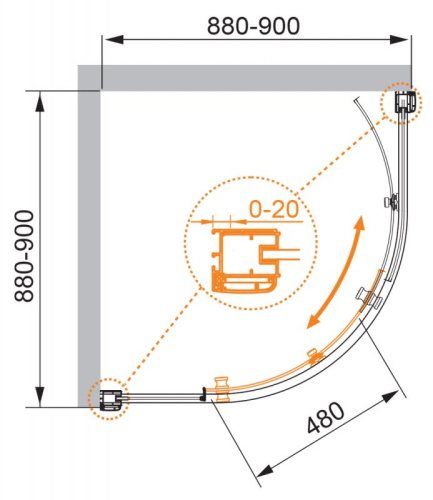 Душевой уголок 90x90 Cezares ANIMA-W-R-1-90-P-Cr