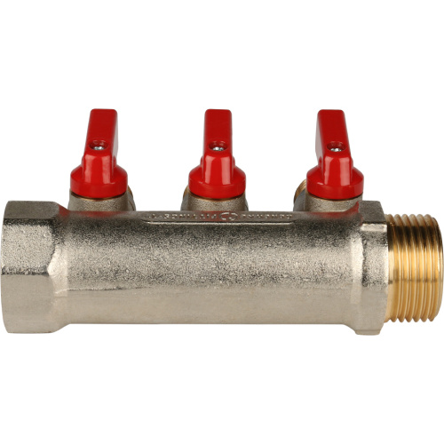 Коллектор 3 выхода STOUT 1"x1/2" с кранами, красные ручки SMB SMB 6210 011203