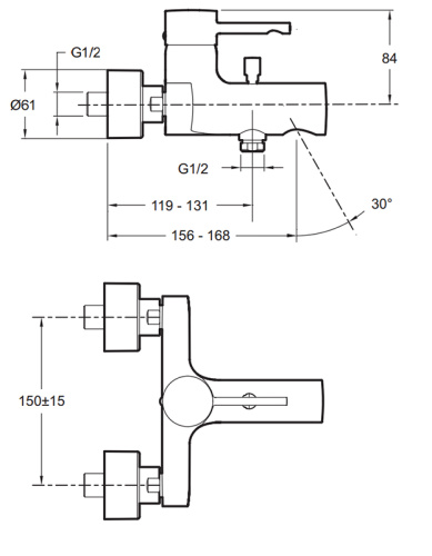 Смеситель для ванны Jacob Delafon Cuff E45532-CP хром, настенный, не повротный излив (156-168мм) Смеситель для ванны Jacob Delafon Cuff E45532-CP хром, настенный, не повротный излив (156-168мм)