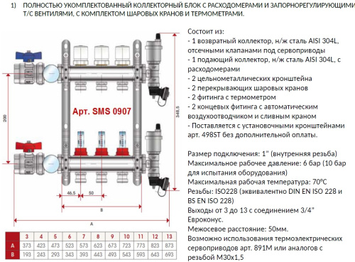 Коллектор отопления STOUT 1"нержа., 10x3/4" в сборе с расходомерами SMS 0907 000010