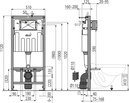 Инсталляция для унитаза 3 в 1 Alcaplast Sádromodul рама AM101/1120, кнопка M71, крепеж Инсталляция для унитаза 3 в 1 Alcaplast Sádromodul рама AM101/1120, кнопка M71, крепеж