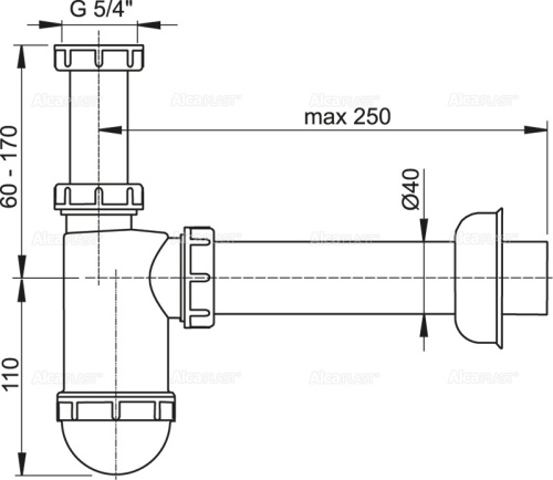 Сифон Alcaplast d 40мм, для раковины, с накидной гайкой 5/4" A43 Сифон Alcaplast d 40мм, для раковины, с накидной гайкой 5/4" A43