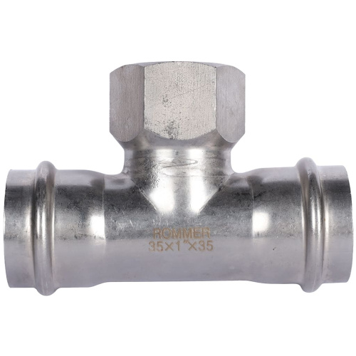 Тройник с резьбой ВПр-ВР 35x11/4"x35 пресс, нержавеющая сталь Rommer Тройник с резьбой ВПр-ВР 35x11/4"x35 пресс, нержавеющая сталь Rommer